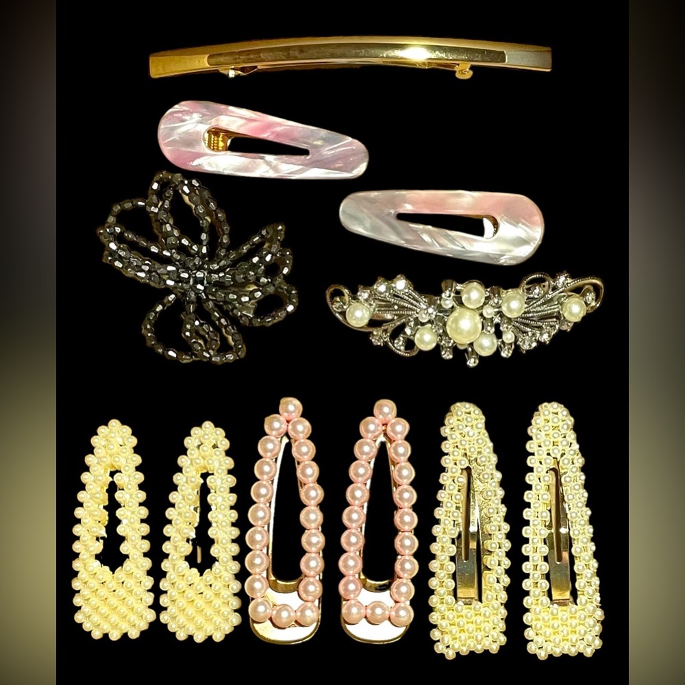 Lot  Of Multi Colored Pearl Hair Barrettes, And 2 Others Some New Some Preloved